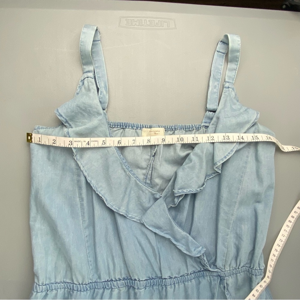 Navigata ruffled v-neck chambray layered flowy dress women's size large - Picture 6 of 11